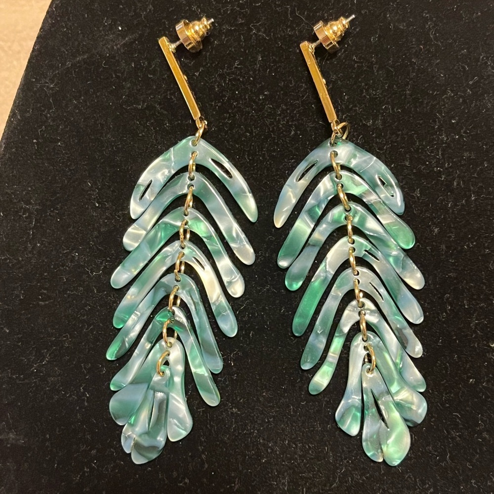 Pierced earrings.  Greenish tones. EUC
